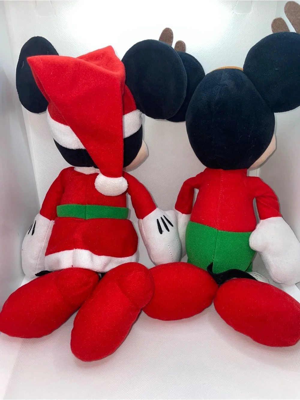 Disney Mickey & Minnie Mouse Christmas Plush Set Santa Hat Reindeer Antlers Sz M